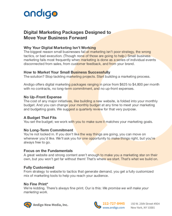 Digital marketing packages by Andigo